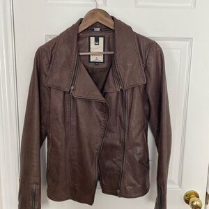 Soia & Kyo Brown Leather Asymmetrical Zip Jacket